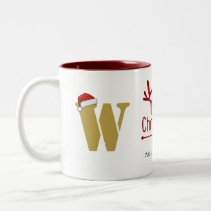 Enkel Elegant Julfamilj Monogrammed Namn Två-Tonad Mugg
