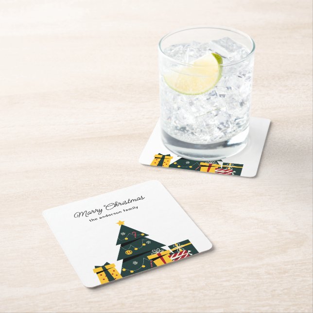 Enkel Elegant, Julgran Gift-ruta Underlägg Papper Kvadrat (Insitu)