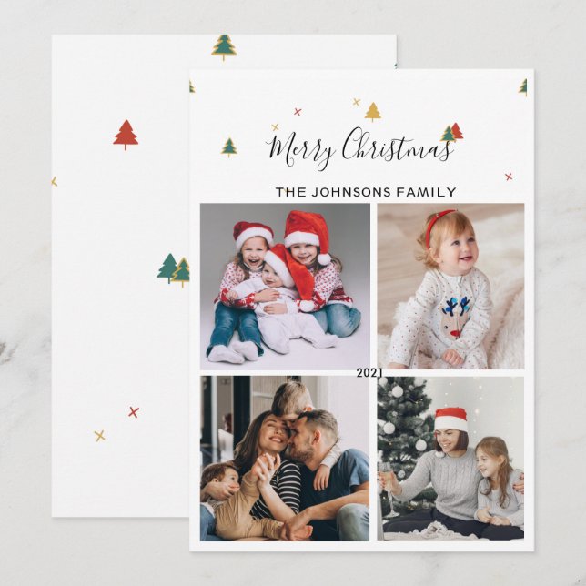 Enkel Elegant Julgran Mönster Julkort (Fram/baksida)