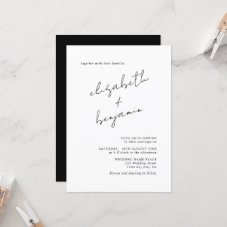 Enkel Elegant Kalligrafi Bröllop Inbjudningar