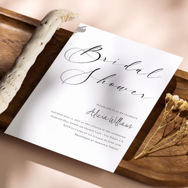 Enkel Elegant Kalligrafi Bröllopsdusch Inbjudningar (Elegant Minimalist Script Bridal Shower Invitation Personalized)
