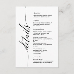 Enkel elegant kalligrafi detaljer bifogad kort