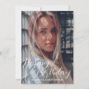 Enkel Elegant Kalligrafi Födelsedag Stylish Foto Kort