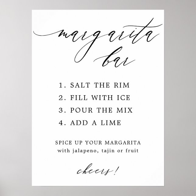 Enkel Elegant Kalligrafi Margarita Bar Menytecken Poster (Framsidan)