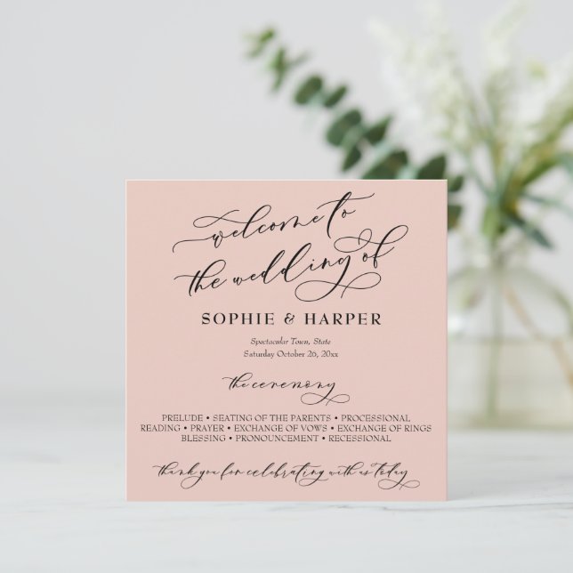 Enkel Elegant Kalligrafi Typografi Rosenskär Rosa Program (Stående Fram)