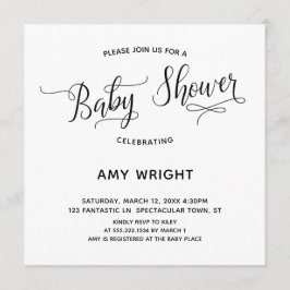 Enkel, Elegant Kalligraphy Baby Shower Inbjudningar