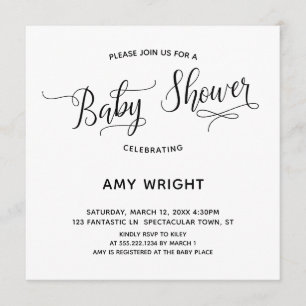 Enkel, Elegant Kalligraphy Baby Shower Inbjudningar