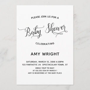Enkel, Elegant Kalligraphy Baby Shower Inbjudningar