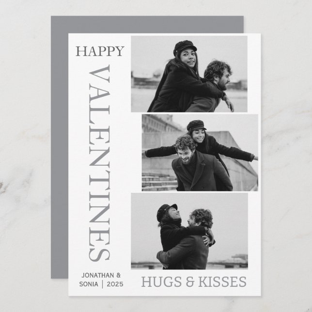 Enkel Elegant Kärlek valentines day par 3 foto Julkort (Fram/baksida)