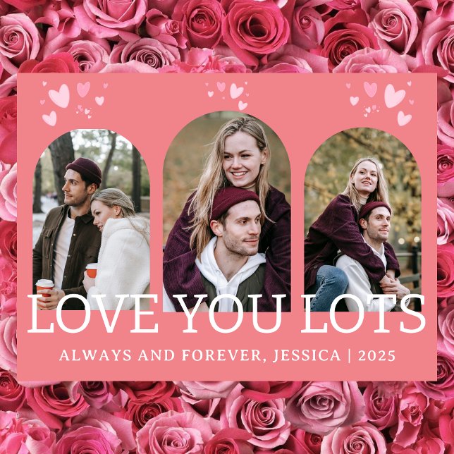 Enkel Elegant Kärlek valentines day par 3 foto Julkort (Skapare uppladdad)