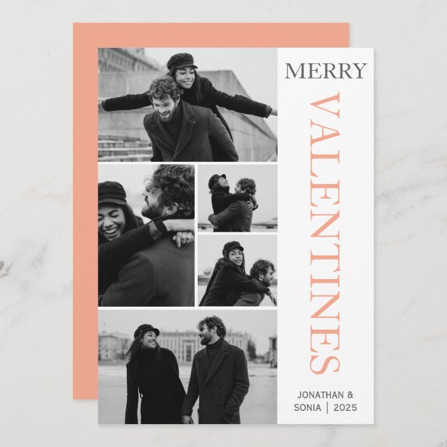 Enkel Elegant Kärlek valentines day par 5 foto Julkort (Fram/baksida)