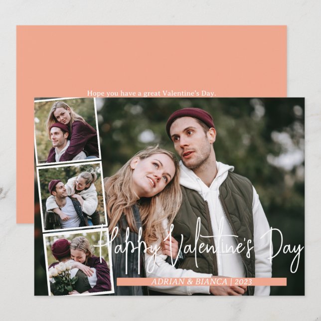 Enkel Elegant Kärlek valentins dag 4 foto Julkort (Fram/baksida)