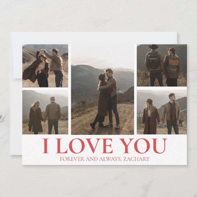 Enkel Elegant Kärlek valentins dag 5 foto Julkort (Framsida)