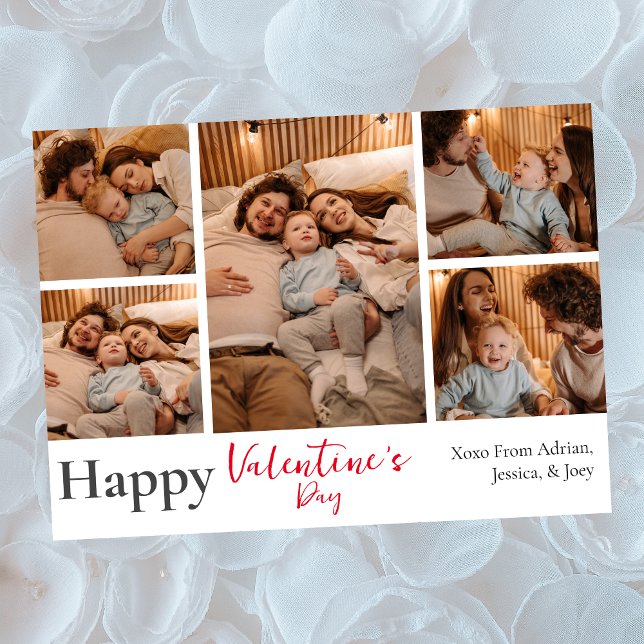 Enkel Elegant Kärlek valentins dag 5 foto Julkort (Skapare uppladdad)