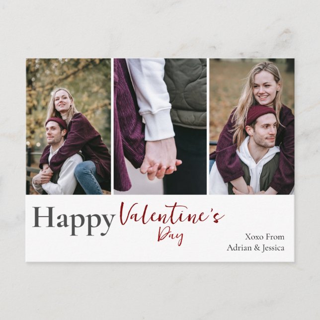 Enkel Elegant Kärlek valentins dag par 3 foto Helg Vykort (Framsida)