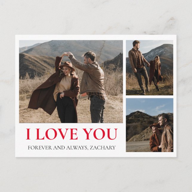 Enkel Elegant Kärlek valentins dag par 3 foto Helg Vykort (Framsida)