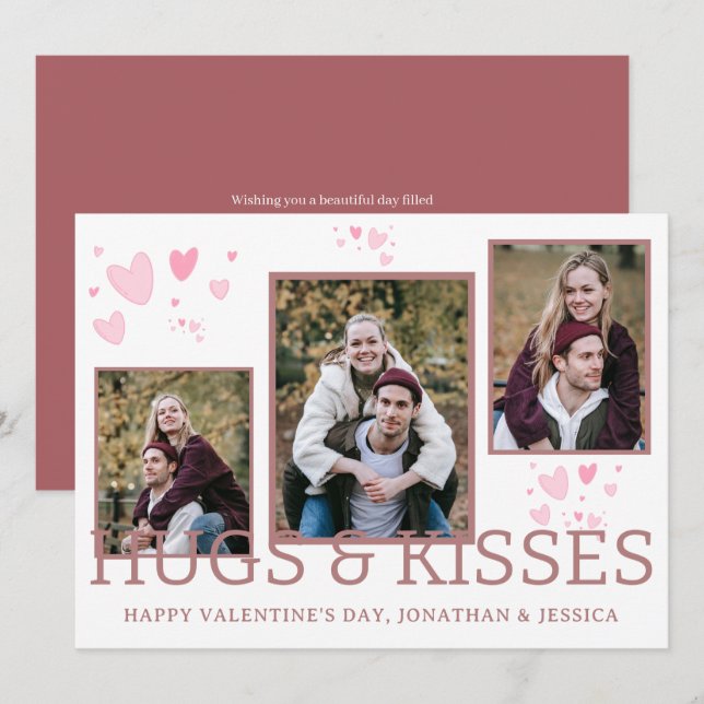 Enkel Elegant Kärlek valentins dag par 3 foto Julkort (Fram/baksida)