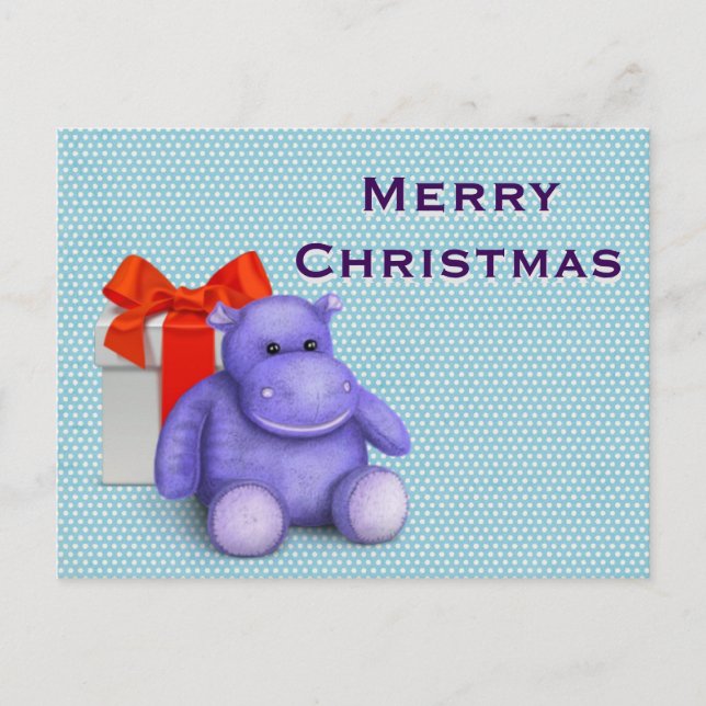 Enkel Elegant Kids Teddy Hippo God jul Helg Vykort (Framsida)