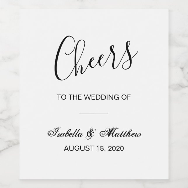 Enkel elegant, klassisk vit och svart bröllop vinflaska etikett (Singel etikett)