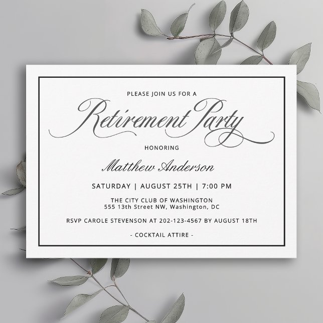 Enkel Elegant Klassisk Vita Pension Party Inbjudningar (Available in both printed and instant download digital formats.)