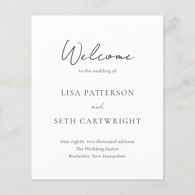 Enkel Elegant, klassiskt budgetBröllopsprogram Flygblad (Framsidan)