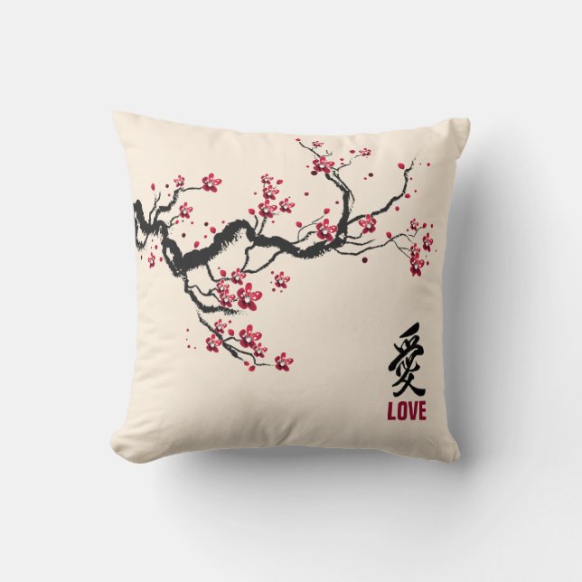 Enkel & elegant körsbärsröd blommarkärlekdekorativ kudde (Framsida)