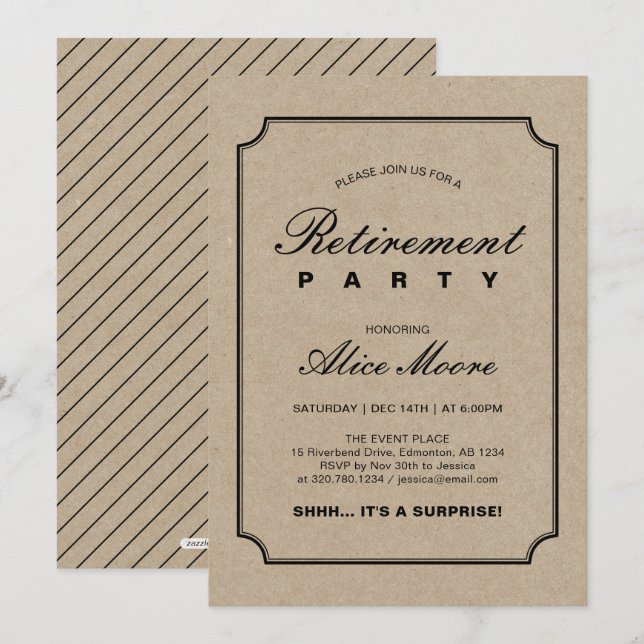 Enkel Elegant Kraft | Överraskningsavskedsparty Inbjudningar (Fram/baksida)