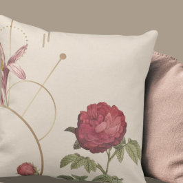 Enkel Elegant Kräm & Burgunder Röd Blommig Design Kudde