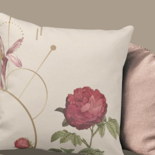 Enkel Elegant Kräm & Burgunder Röd Blommig Design Kudde