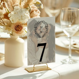 Enkel Elegant Krans 2-Foto Text Överlagring Bröllo Bordsnummer