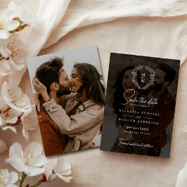 Enkel Elegant Krans 2-Foto Text Överlagring Bröllo Spara Datumet