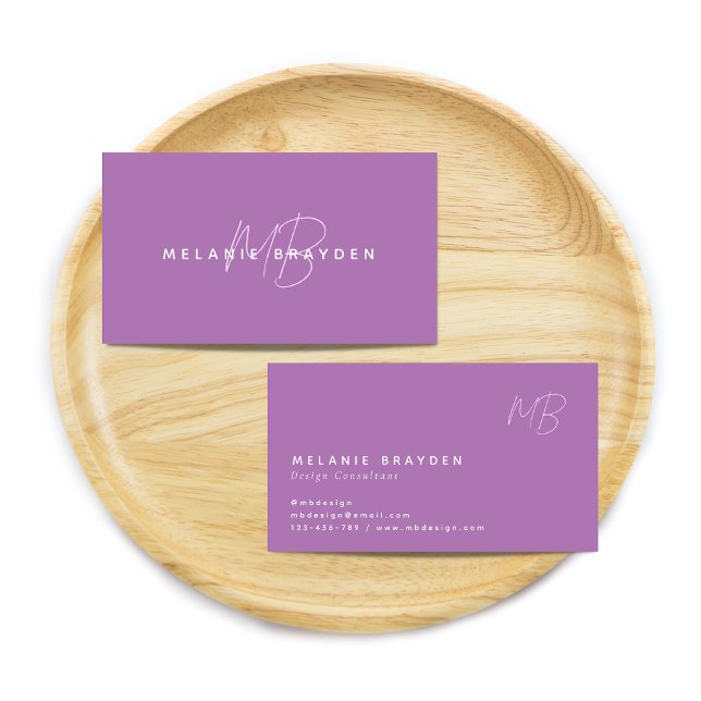 Enkel Elegant Lavender Minimalist 2 Monogram Visitkort (Skapare uppladdad)