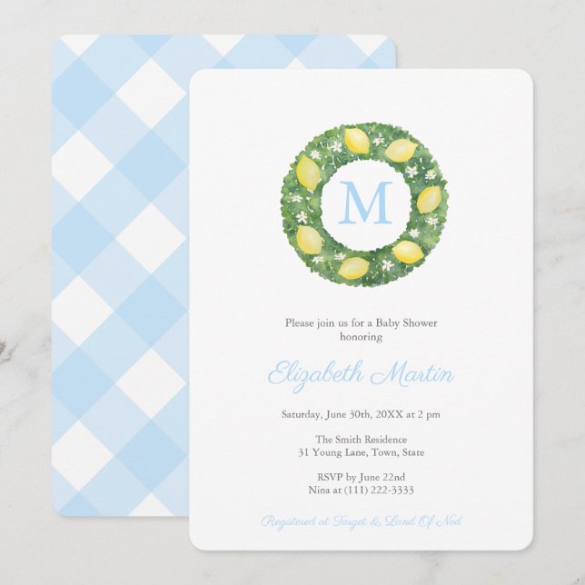Enkel Elegant Lemons Boy Baby Shower Party Inbjudningar (Fram/baksida)