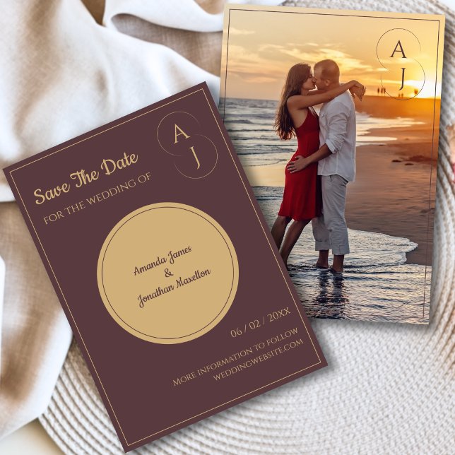 Enkel Elegant, liktydigt med Guld-foto Spara datum Inbjudningar (Skapare uppladdad)