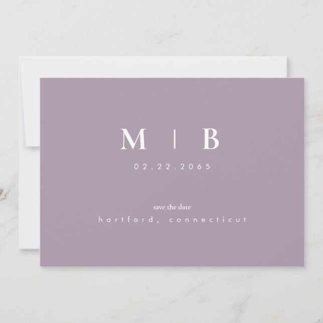 Enkel Elegant Lila Monogram Bröllop Spara Datum Datumet (Framsida)
