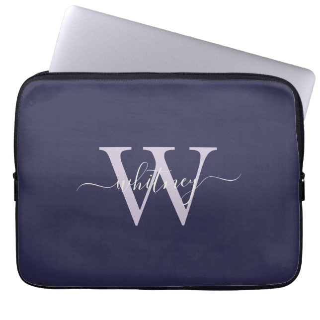 Enkel Elegant Lila Monogram Namn & Initial Laptop Fodral (Framsidan)