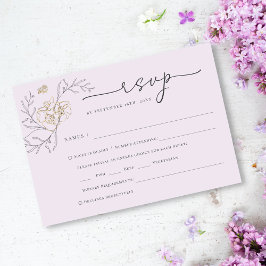 Enkel Elegant Line Blommigt Lilac Guld Bröllop OSA Kort