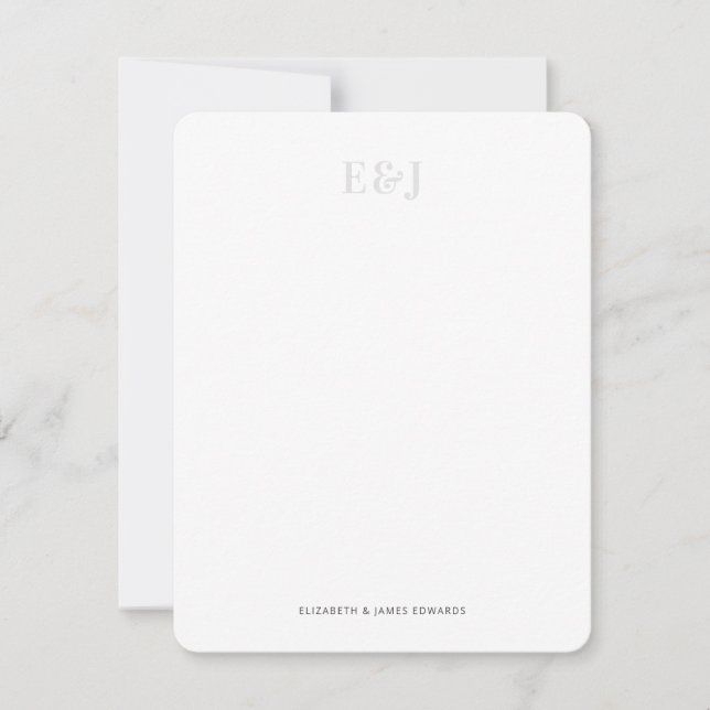 Enkel Elegant Ljusgrå Par Monogram Vertikal Anteckningskort (Framsida)
