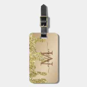 Enkel Elegant Luxury Guld Glitter Monogrammed Bagagebricka