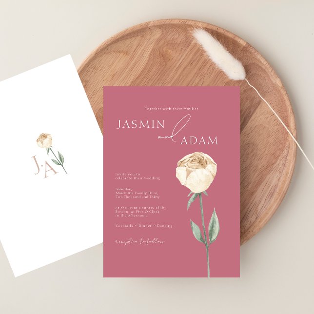 Enkel Elegant Magenta Rosa Ros Floral Bröllop Inbjudningar (Simple Elegant Magenta Pink Rose Floral Wedding Invitation)