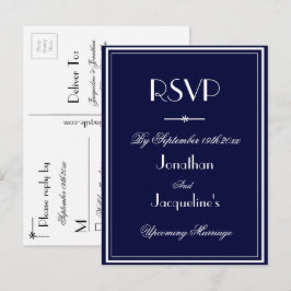 Enkel Elegant Marinblå Bröllops RSVP Svar Inbjudan Vykort