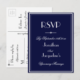 Enkel Elegant Marinblå Bröllops RSVP Svar Inbjudan Vykort