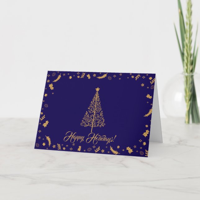 Enkel Elegant Marinblå Glad Jul Kort (Framsida)