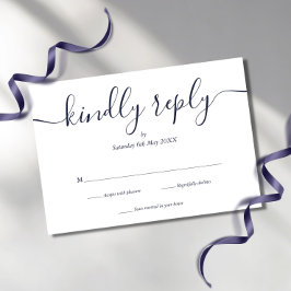 Enkel Elegant Marinblå RSVP-kort med Skrift OSA Kort