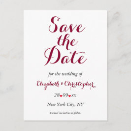 Enkel Elegant Marsala White Bröllop spara datum Vykort