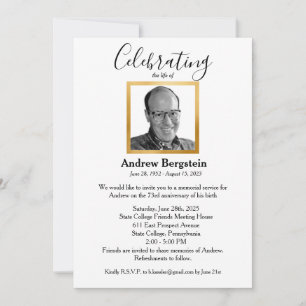 Enkel Elegant Memorial Firande of Life Photo Inbjudningar