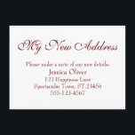 Enkel, Elegant min Nya adress burgundy på vitt Tilläggskort<br><div class="desc">Behålla dina vänner och din familj och dina nya adress med hjälp av dessa enkla, elegant-höljeskort. En mångsidig anteckning visar "Min Ny adress" överst med ett söt, traditionellt skriptteckensnitt. Använda mallen fält om du vill lägga till all information för att anpassa designen för din egen använda. Mörkens burgundröda text placerades...</div>