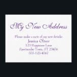Enkel, Elegant min Nya adress Lila på vitt Tilläggskort<br><div class="desc">Behålla dina vänner och din familj och dina nya adress med hjälp av dessa enkla, elegant-höljeskort. En mångsidig anteckning visar "Min Ny adress" överst med ett söt, traditionellt skriptteckensnitt. Använda mallen fält om du vill lägga till all information för att anpassa designen för din egen använda. Lilan placerades över redigerbart...</div>