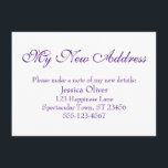 Enkel, Elegant min Nya adress Lila på vitt Tilläggskort<br><div class="desc">Behålla dina vänner och din familj och dina nya adress med hjälp av dessa enkla, elegant-höljeskort. En mångsidig anteckning visar "Min Ny adress" överst med ett söt, traditionellt skriptteckensnitt. Använda mallen fält om du vill lägga till all information för att anpassa designen för din egen använda. Lilan placerades över redigerbart...</div>