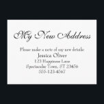 Enkel, Elegant min Nya adress svartvitt Tilläggskort<br><div class="desc">Behålla dina vänner och din familj och dina nya adress med hjälp av dessa enkla, elegant-höljeskort. En mångsidig anteckning visar "Min Ny adress" överst med ett söt, traditionellt skriptteckensnitt. Använda mallen fält om du vill lägga till all information för att anpassa designen för din egen använda. Den svarta texten placerades...</div>